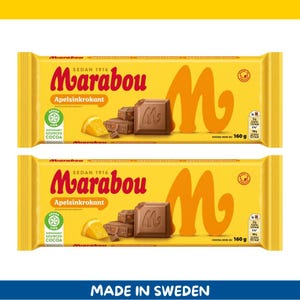 2 Pack Marabou Apelsinkrokant Milk Chocolate – Orange & Almond Crisp – 160g each (5.6 oz) – Imported from Sweden
