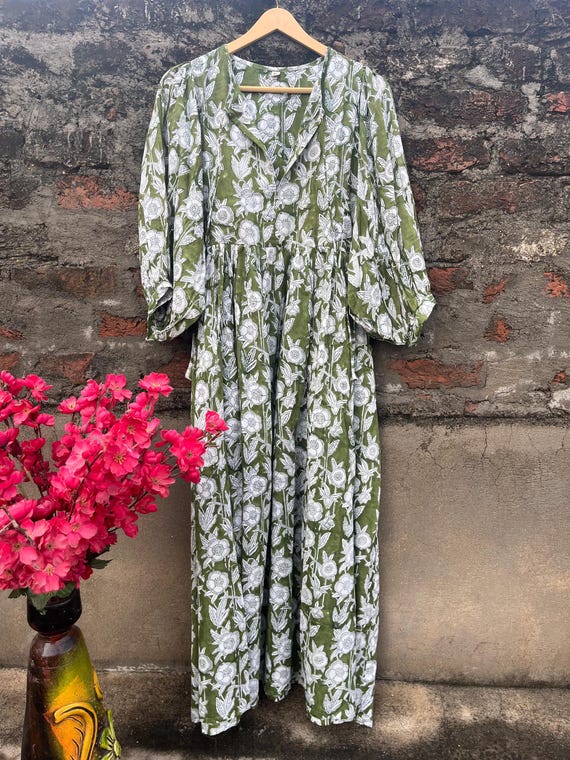 kyra midi dress Kyra Midi Dress Cotton Women Hand Block Print Boho Floral Daily Wear