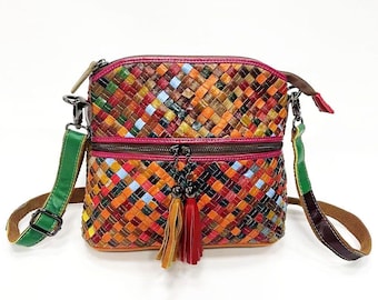 Genuine Leather Woven Shoulder Bag – Handmade Small Crossbody Tote Purse for Women, Everyday Travel Handbag