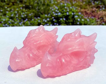Dragón de cuarzo rosa natural, animal de cristal tallado a mano, espécimen mineral, terapia Reiki