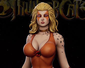 Cheetah Warrior STL | Speed Feline Fighter 3D Print Figurine | Jungle Cat Woman Hero | Athletic Animal Warrior Statue