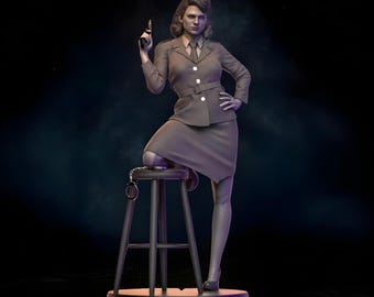 Figura STL de agente espía escarlata + Modelo STL vintage de agente secreto NSFW / Figura impresa en 3D / Escultura coleccionable de espía femenina