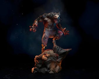 Lunar Beast STL Figur | Stl Werwolf Monster Modell | 3D Print Figur | Sammlerstück Gothic Beast Skulptur | Ungestützt + Vorgestützt