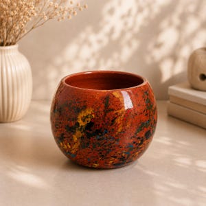 Handgemachter abstrakter Keramikpflanzer | Splatter-Glasur-kleiner Topf, Wohndekor