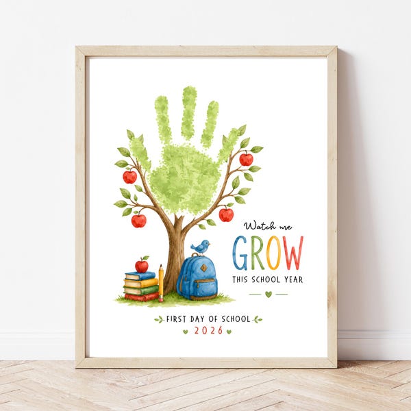First Day of School Handprint Craft, Back To School Tree Keepsake Art, Printable Preschool Kindergarten Activity, Classroom Memory Page