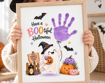 Halloween-handavtrycks-spökpyssel att utskriva, Halloween-minnessak för barn, förskolepyssel, handavtryckskonst, Halloween-aktivitets-PDF, 2026