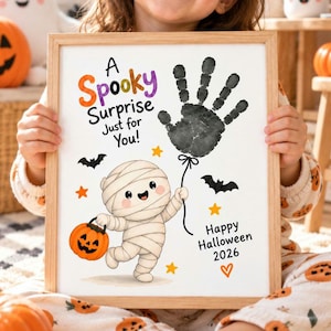 Halloween-handavtryckspyssel, Halloween-pyssel med mamma, utskrivbart minnessak för barn