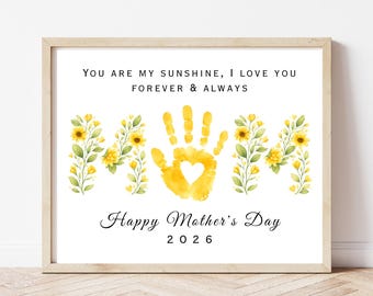 Mother's Day Handprint Craft for Kids, You Are My Sunshine Handprint Art, Printable Mothers Day Activity, Kids DIY Baby Gift, Gift from Kids