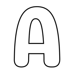 May include: A large, outlined letter "A" in a bold, rounded font. The letter is black with a white interior, set against a plain white background. The design is simple and graphic.