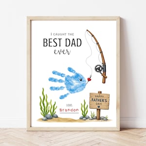 Father’s Day Handprint Fishing Craft Printable, Caught the Best Dad Gift from Kids, DIY Handprint Art, Instant Download