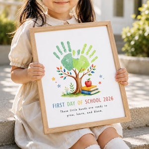 First Day of School Handprint Craft, Back To School Tree Keepsake Art, Printable Preschool Kindergarten Activity, Handprint Keepsake