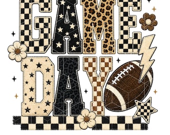 Game Day PNG, Neutrale voetbalseizoen sublimatie, Geruite luipaard Game Day shirt ontwerp, Nep patch voetbalmoeder PNG, DTF grafisch ontwerp
