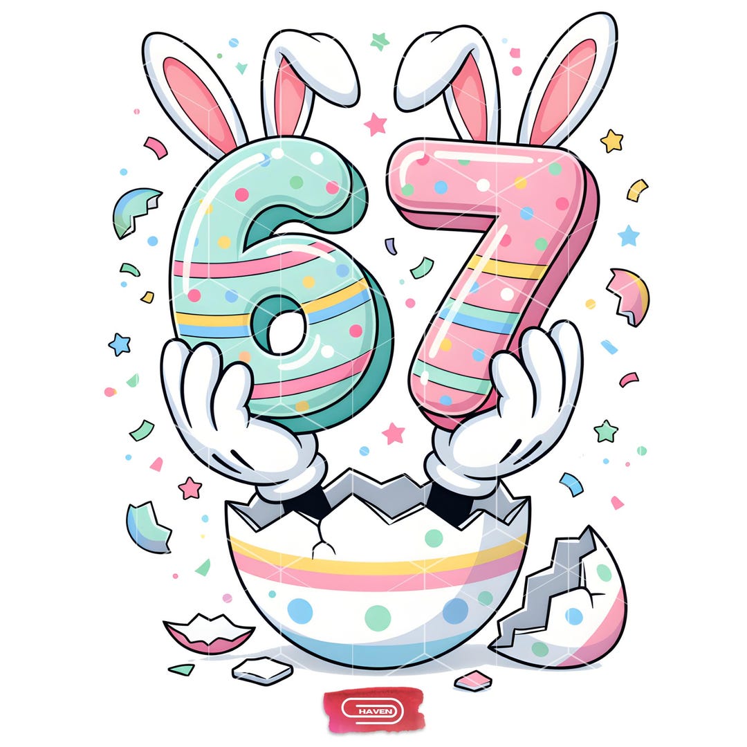 Easter Number 67 PNG, Bunny Ears 67th Birthday, Cartoon Hands Easter ...