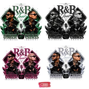 Chris Brown Usher R and B Tour 2026 PNG Bundle 4 Pack Concert Shirt Graphics Pink Emerald Silver Black Sublimation Design