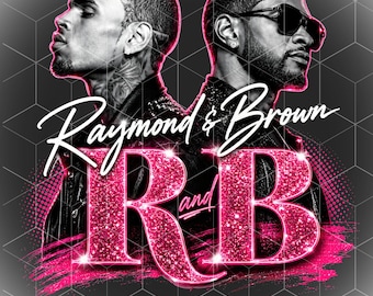 R&B Legends PNG Sublimation Design, Raymond Brown Glitter Typography, Chris Brown Usher Fan Art, Neon Pink 90s Y2K Urban Graphic.