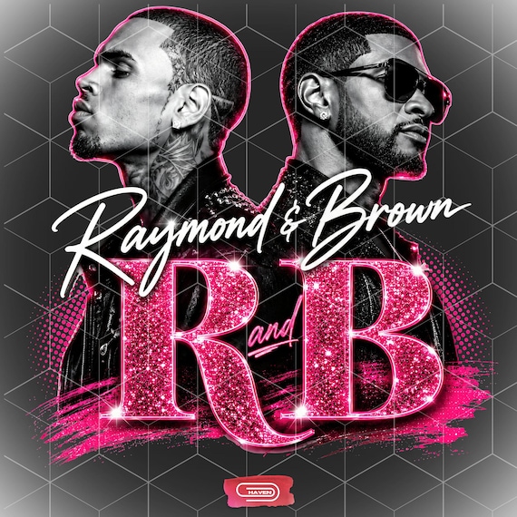 R&B Legends PNG Sublimation Design, Raymond Brown Glitter Typography, Chris Brown Usher Fan Art, Neon Pink 90s Y2K Urban Graphic.