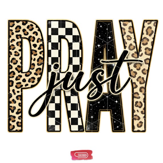 Just Pray PNG, Leopard Print Christian Sublimation Design, Retro Checkerboard Boho Faith Graphic, Religious Quote Digital Download.
