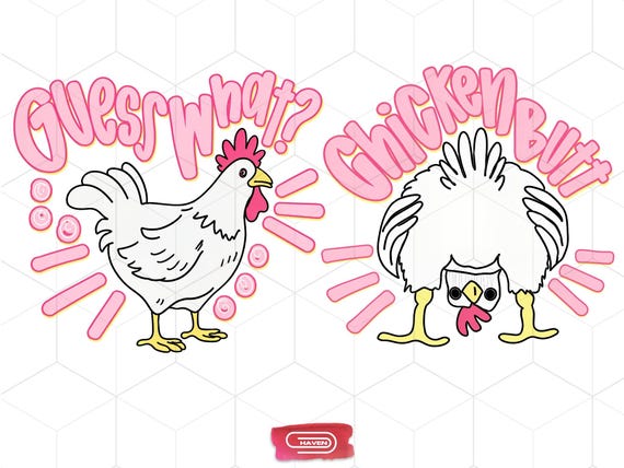 Guess What Chicken Butt PNG Bundle, Funny Preppy Sublimation Design, Matching Shirt Graphic, Front Back Retro Pink Humor, Boutique DTF Print