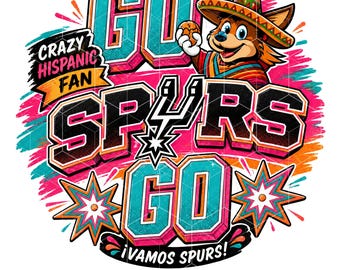 Go Spurs Go PNG, Crazy Hispanic Fan Sublimation Design, San Antonio Basketball Mascot, Mexican Fiesta Clipart, Retro Digital Download.
