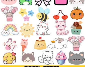 Kawaii Sticker Pack PNG SVG Bundle