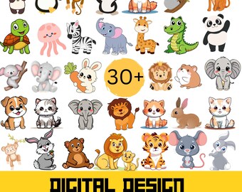 Animal Cartoon Clipart Set, SVG PNG Bundle