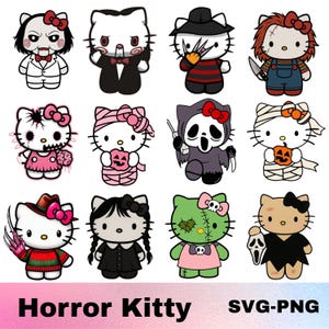 Horror Kitty Cat SVG PNG Bundle | Spooky Halloween Art (Digital Download)