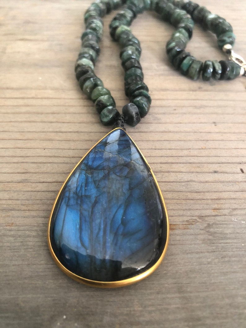 Beaded Necklace Short Necklace Pendant Necklace Beaded Labradorite Emerald Necklace