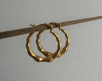 Bamboo Hoop Earring | 18K Gold Plated Earrings | Large Hoops