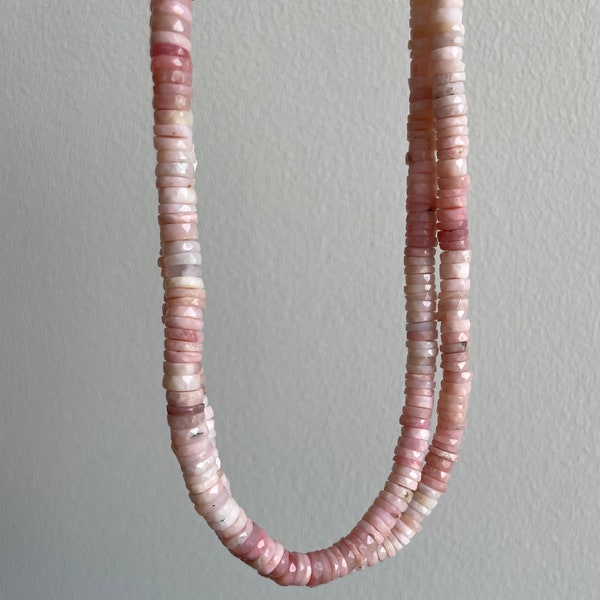 Pink Opal Necklace, Natural Faceted Pink Ombré Peruvian Opal Necklace