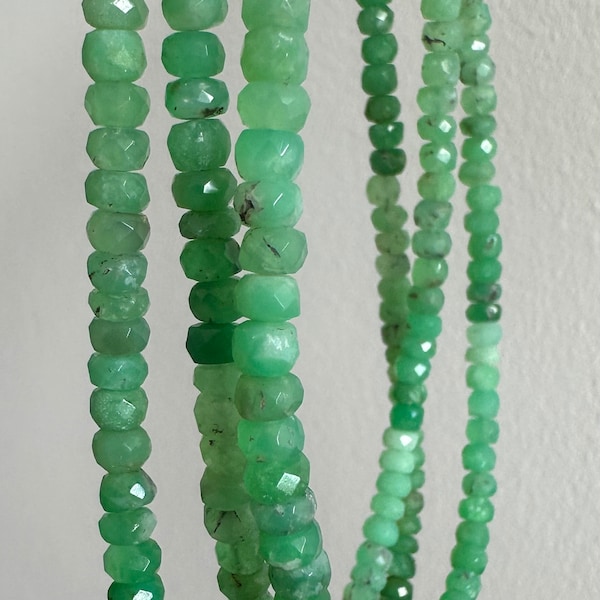 Chrysoprase Faceted Bead Necklace, Green Beaded Knotted Necklace