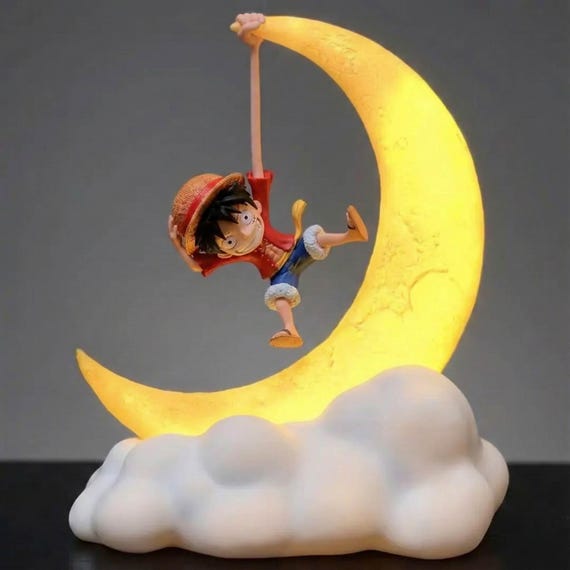 Luffy Night Light – One Piece Moon Lamp with Monkey D. Luffy Figure, Straw Hat Pirate Character, USB-C Rechargeable, 3 Brightness & Auto-Off