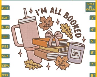 I'm All Booked Machine Embroidery Design - 6 Sizes, Reading Books Embroidery Pattern, Digital Download