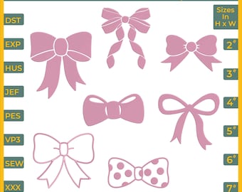 Schleife Stickdatei Paket: 7 Schleifen Design Dateien (6 Größen, Sofortdownload)