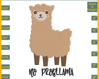 Diseño de bordado de cordero "No Probllama", varios tamaños (descarga digital)