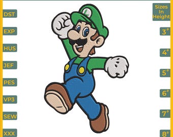 Diseño de bordado a máquina de Luigi (6 tamaños, 8 formatos, descarga digital)