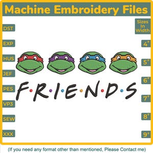 Turtle Friends Machine Embroidery Design: 6 Sizes, 8 Formats (Instant Download)