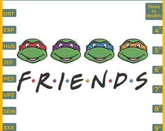 Turtle Friends Machine Embroidery Design: 6 Sizes, 8 Formats (Instant Download)
