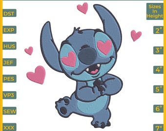 Stitch with Hearts Machine Embroidery Design (6 Sizes, 8 Formats, Digital Download)