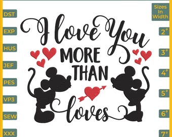 ミッキー＆ミニーマウス「I Love You」刺繍デザイン（PESファイル