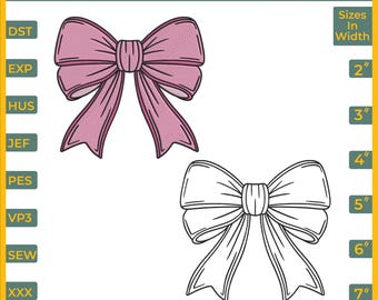 Bow Bundle Embroidery Files, Pink Girly Coquette Embroidery Design - (6 Sizes, Instant Downloads)