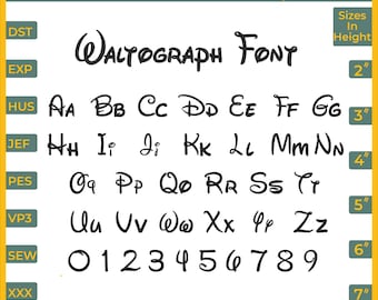 Waltograph Font Letters Embroidery Design, Mouse Alphabet Embroidery Design, 6 sizes, Instant Download