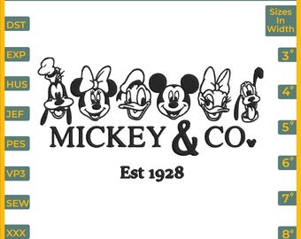 Mickey and Friends Co Embroidery Design: Vintage Cartoons (6 Sizes, 8 Formats, Instant Download)