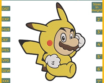 Super Pikachu Mario Embroidery Design (Digital Download)