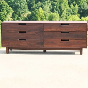 X6320c Hardwood 6 Drawer Dresser, Inset Drawers, Cutout Pulls, Flat Panels, 80 wide x 20 deep x 35 tall natural color image 1