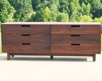 X6320c *Hardwood 6 Drawer Dresser, Inset Drawers, Cutout Pulls, Flat Panels, 80" wide x 20" deep x 35" tall - natural color