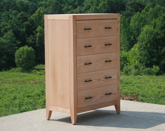 X5510d *Hardwood Chest of 5 Drawers or Dresser, Thick Frame, Inset Drawers,  Flat Panels, 36" wide x 20" deep x 50" tall - natural color
