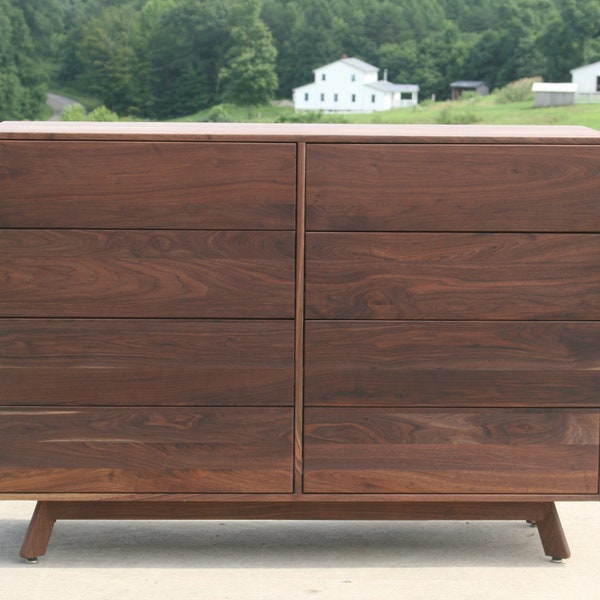 X8420fs +Mid Century Modern Hardwood Dresser with 8 Inset Drawers,  Flat Sides, Slanted Feet, 60" wide x 20" deep x 40" tall - natural color