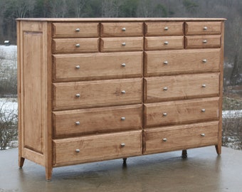 X16620p *Hardwood 16 Drawer Dresser with Extra Storage, Overlap Drawers,  Paneled Side, 80" wide x 20" deep x 55" tall - natural color