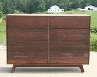 X8420fs +Mid Century Modern Hardwood Dresser with 8 Inset Drawers,  Flat Sides, Slanted Feet, 60" wide x 20" deep x 40" tall - natural color