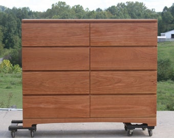X8420aa +Hardwood Dresser with 8 inset Drawers,  Flat Sides, very wide dresser, 60" wide x 20" deep x 50" tall - natural color